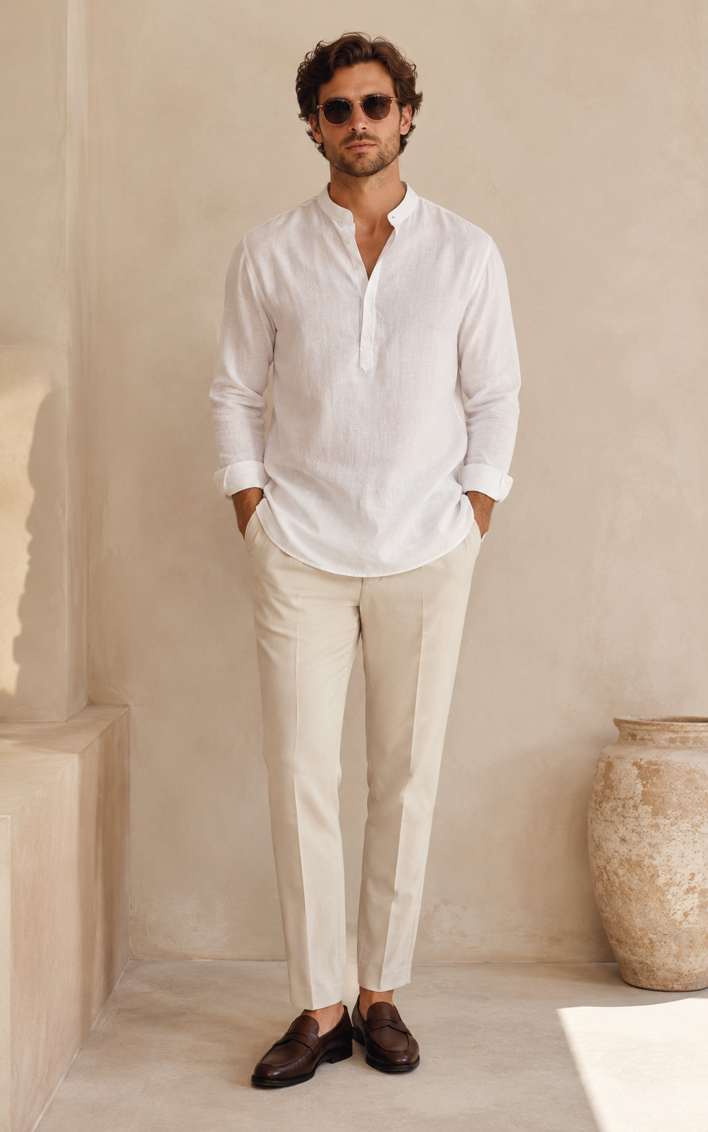 Henley Hemd mit Leinenstruktur