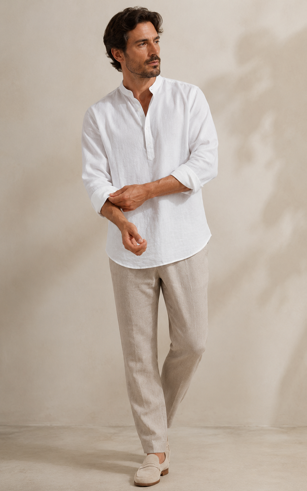 Henley Hemd mit Leinenstruktur