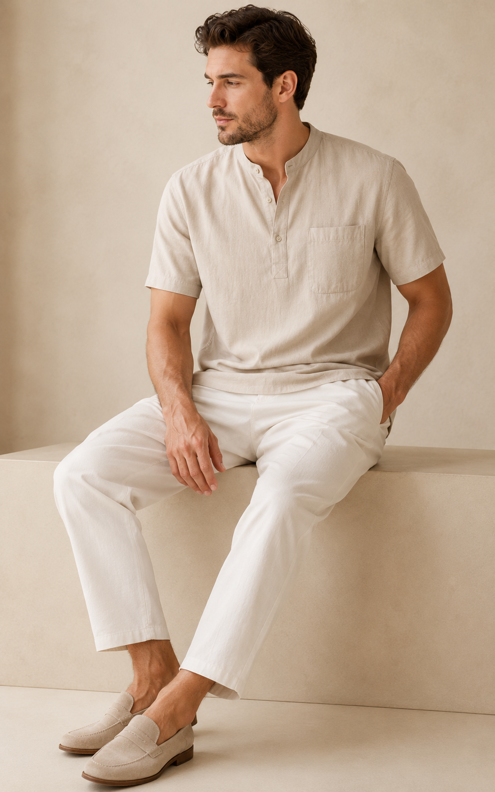 Leinen-Henley mit Tasche