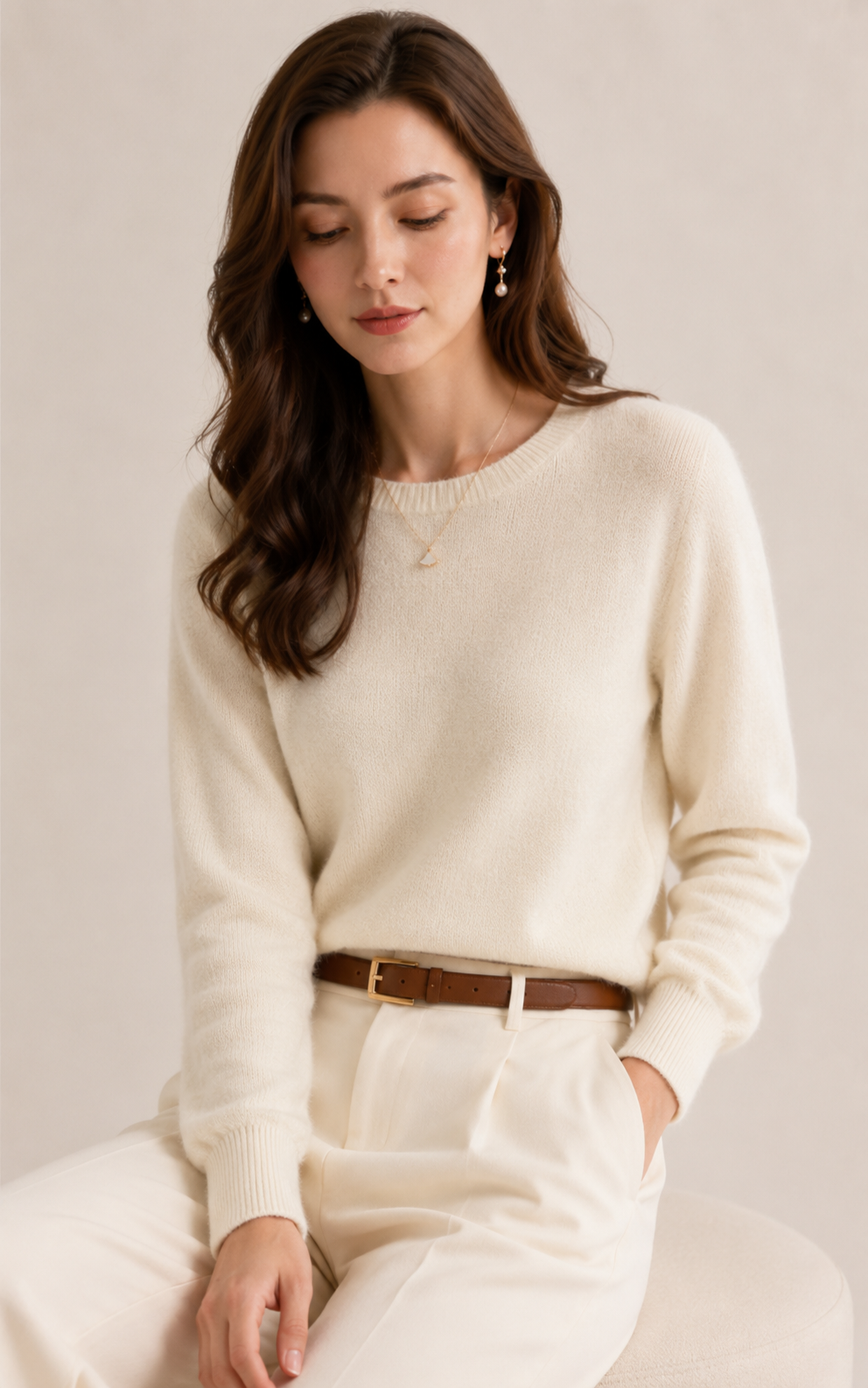 100% Merinowolle Rundhals-Pullover